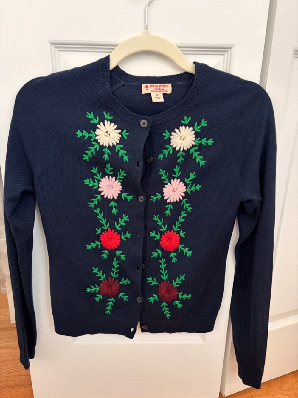 Brooks Brothers Floral Embroidered Merino Wool Cardigan Sweater